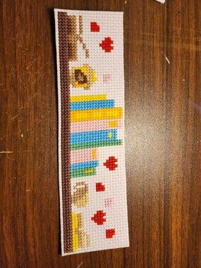 Cross Stitch Bookmark Books on a Shelf